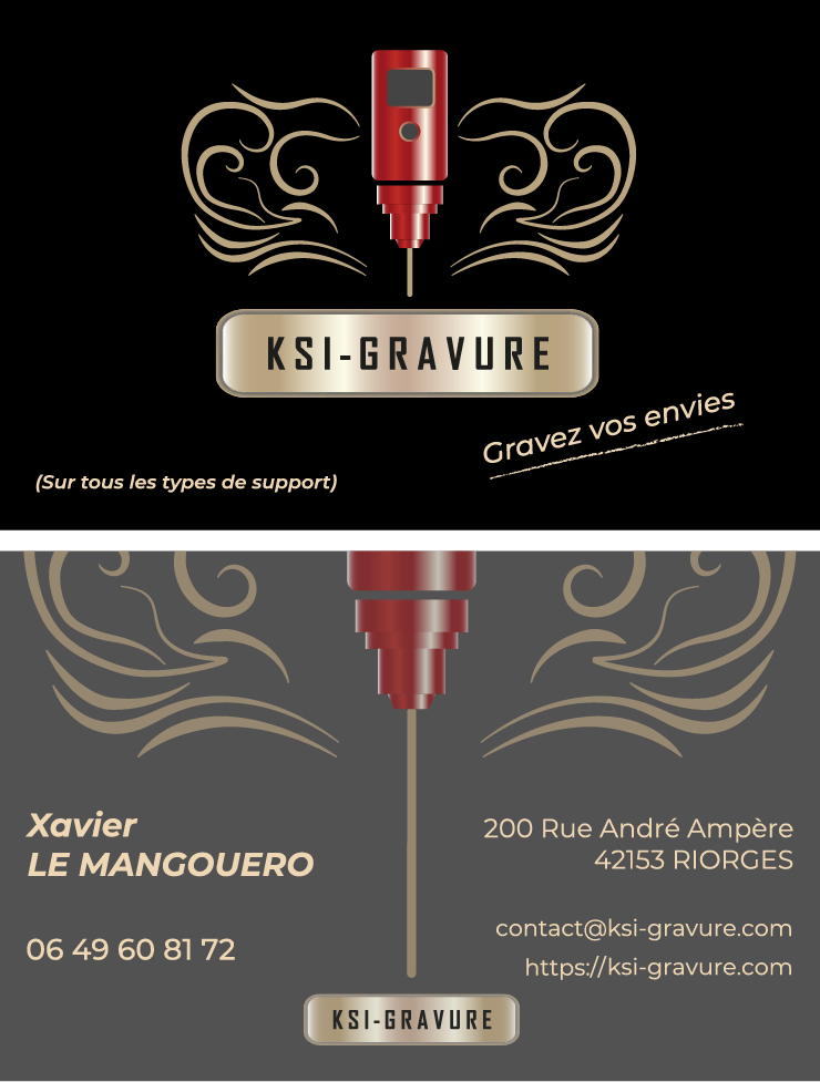 Carte de visite KSI-Gravure, identité visuelle pour une entreprise de gravure laser spécialisé sur le carrelage à Riorges.